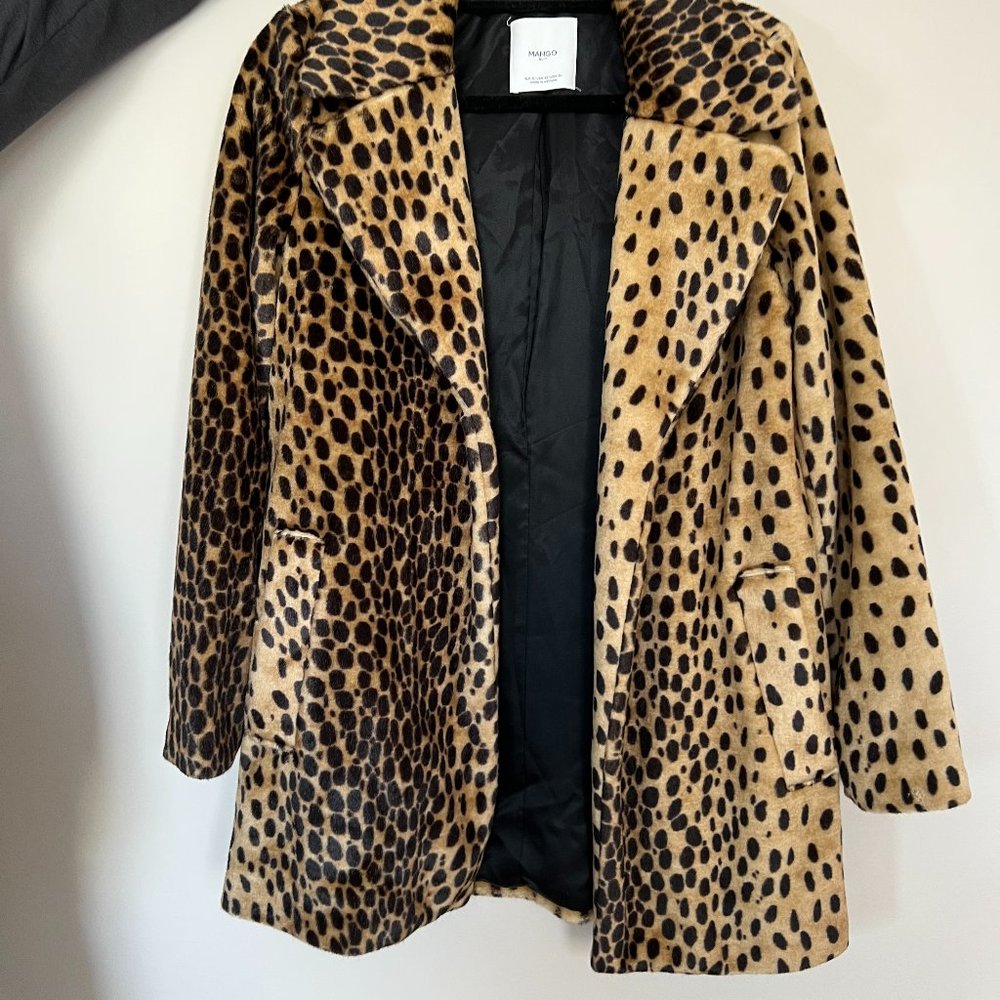 Mango faux fur cheetah print coat in Size S
